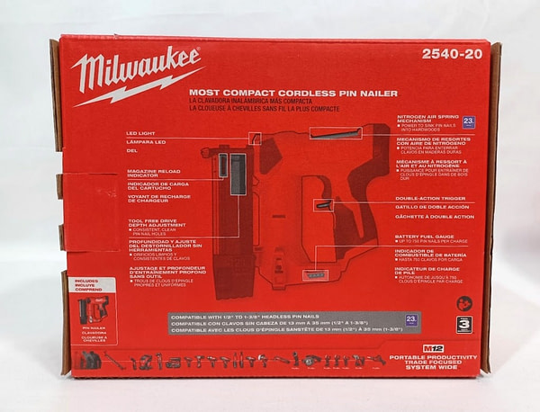 Milwaukee 2540-20 M12 23 Gauge Compact Pin Nailer 12V Li-Ion Tool Only Nailers & Staplers