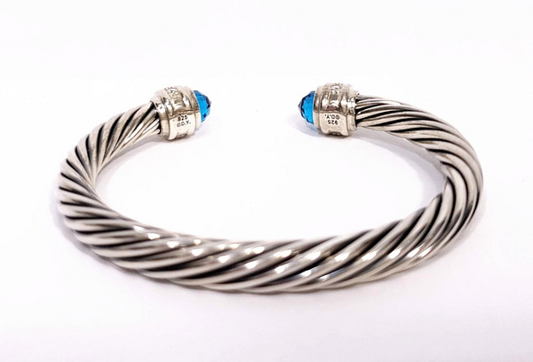 David Yurman Sterling Silver Hampton Blue Topaz & Diamond Ring and Bracelet Set Jewelry