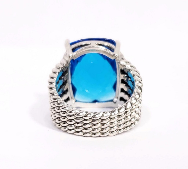 David Yurman Sterling Silver Hampton Blue Topaz & Diamond Ring and Bracelet Set Jewelry