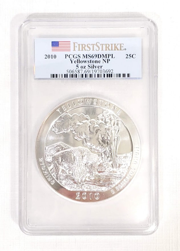 2010 FirstStrike MS69 PCGS ATB Yellowstone NP 5oz Silver 25C (MS69DMPL) US Coins