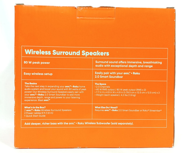 ONN 100002419 80W Roku Wireless Blast Surround Sound Speakers Set Speakers