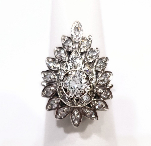 Large Vintage 14K White Gold Pear-Shaped Cluster Ring with 3/4CTW Diamonds Rings